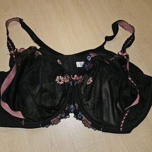 Lane Bryant Black and Pink Floral Lace Bra